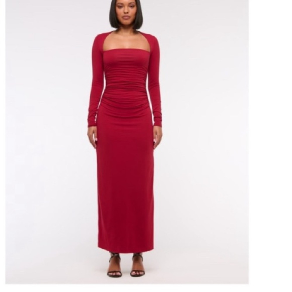 Abercrombie & fitch red Ava long sleeve fitted maxi dress size xl new with tags